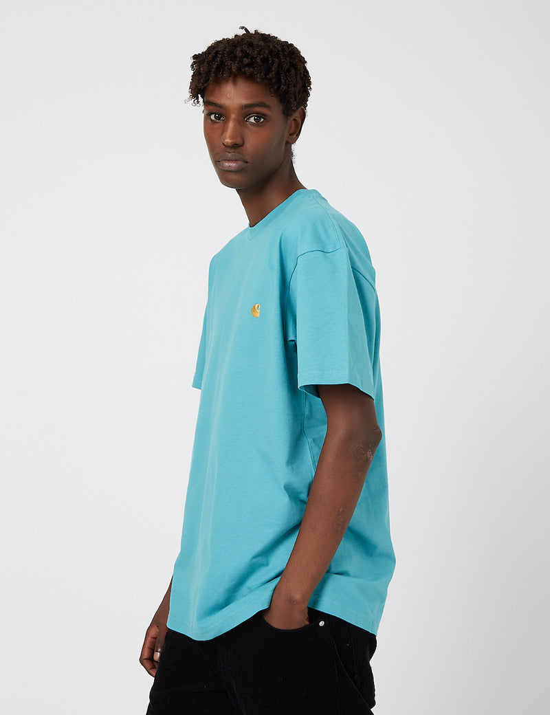 Carhartt-WIP Chase T-Shirt - Frosted Turquoise/Gold
