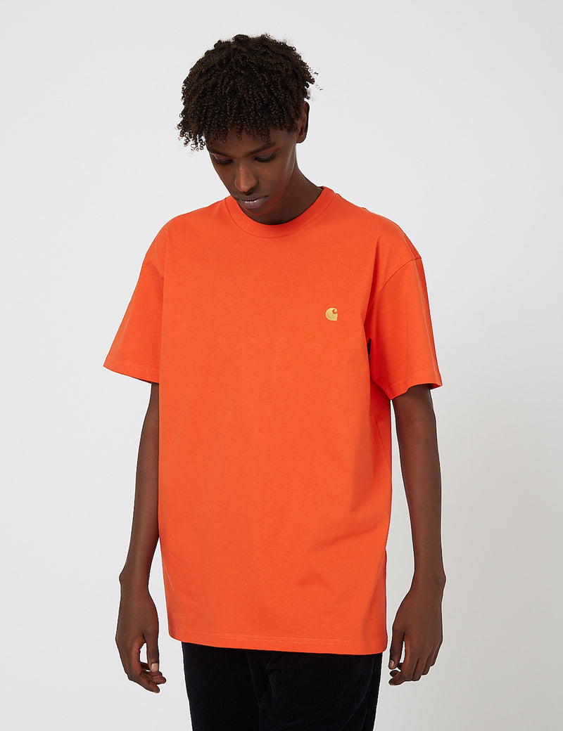 Carhartt-WIP Chase T-Shirt - Safety Orange/Gold