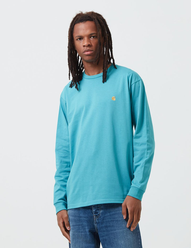 Carhartt-WIP Chase Long Sleeve T-Shirt - Frosted Turquoise/Gold