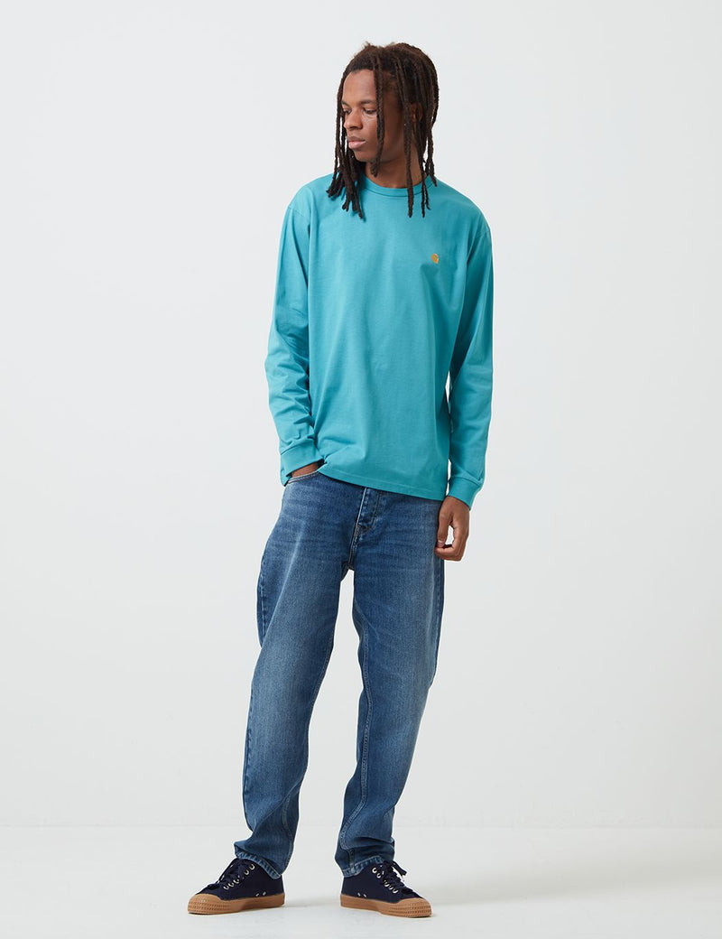 Carhartt-WIP Chase Long Sleeve T-Shirt - Frosted Turquoise/Gold