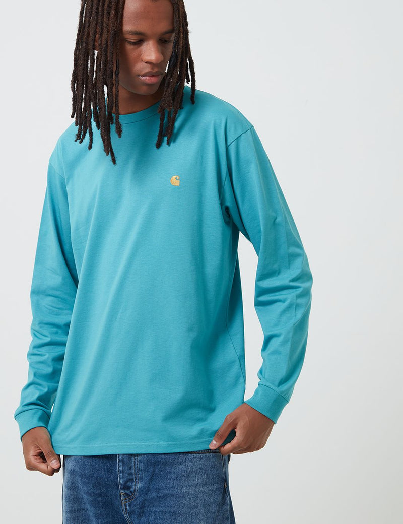 T-Shirt à Manche Longue Carhartt-WIP Chase - Frosted Turquoise/Gold