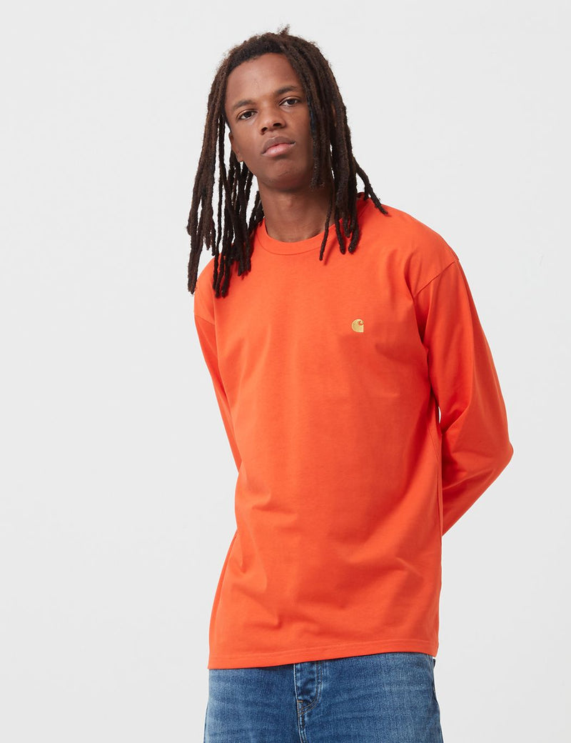 Carhartt-WIP Chase Long Sleeve T-Shirt - Safety Orange/Gold