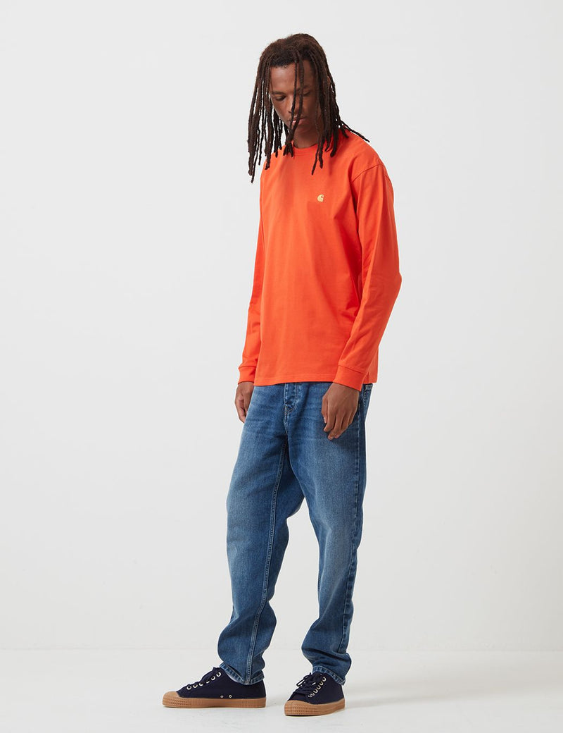 Carhartt-WIP Chase Long Sleeve T-Shirt - Safety Orange/Gold