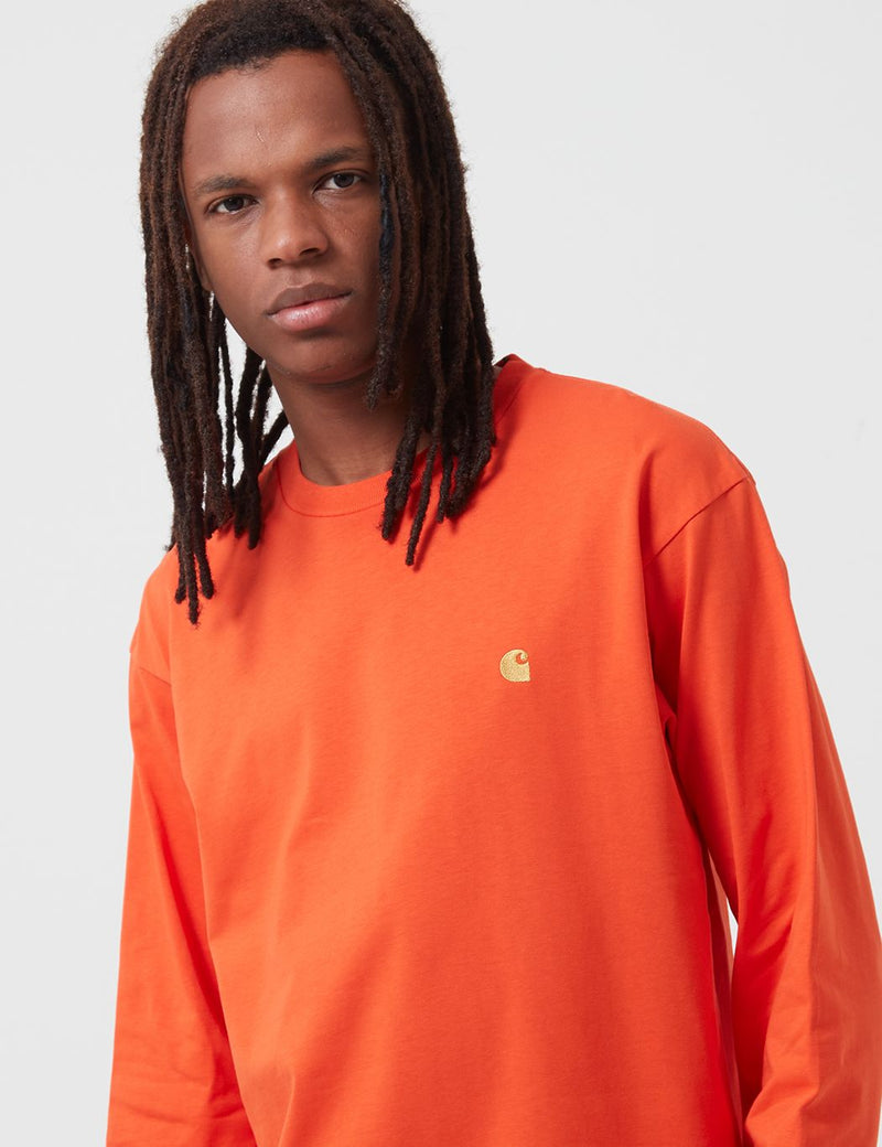 Carhartt-WIP Chase Long Sleeve T-Shirt - Safety Orange/Gold