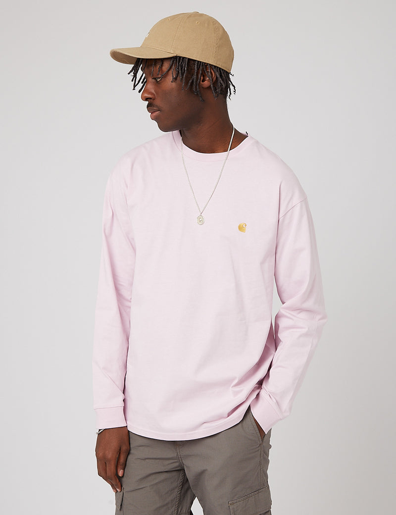 Carhartt-WIP Chase T-Shirt à Manche Longue - Pale Quartz/Or
