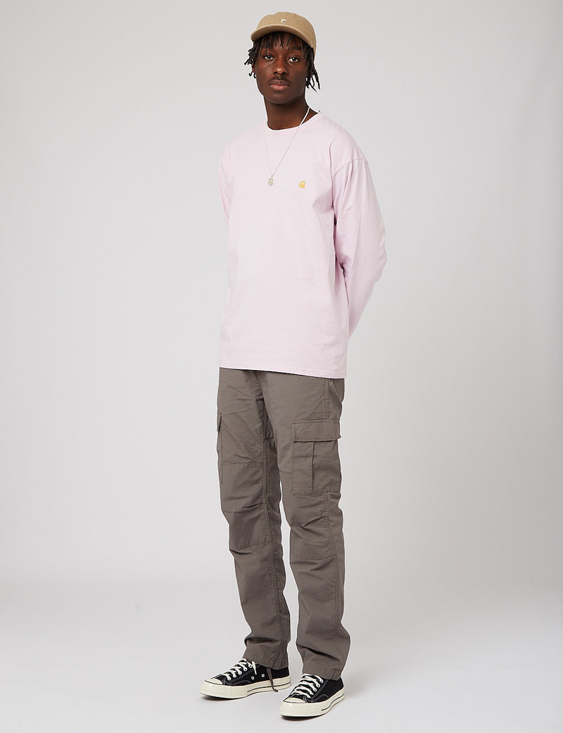 Carhartt-WIP Chase T-Shirt à Manche Longue - Pale Quartz/Or