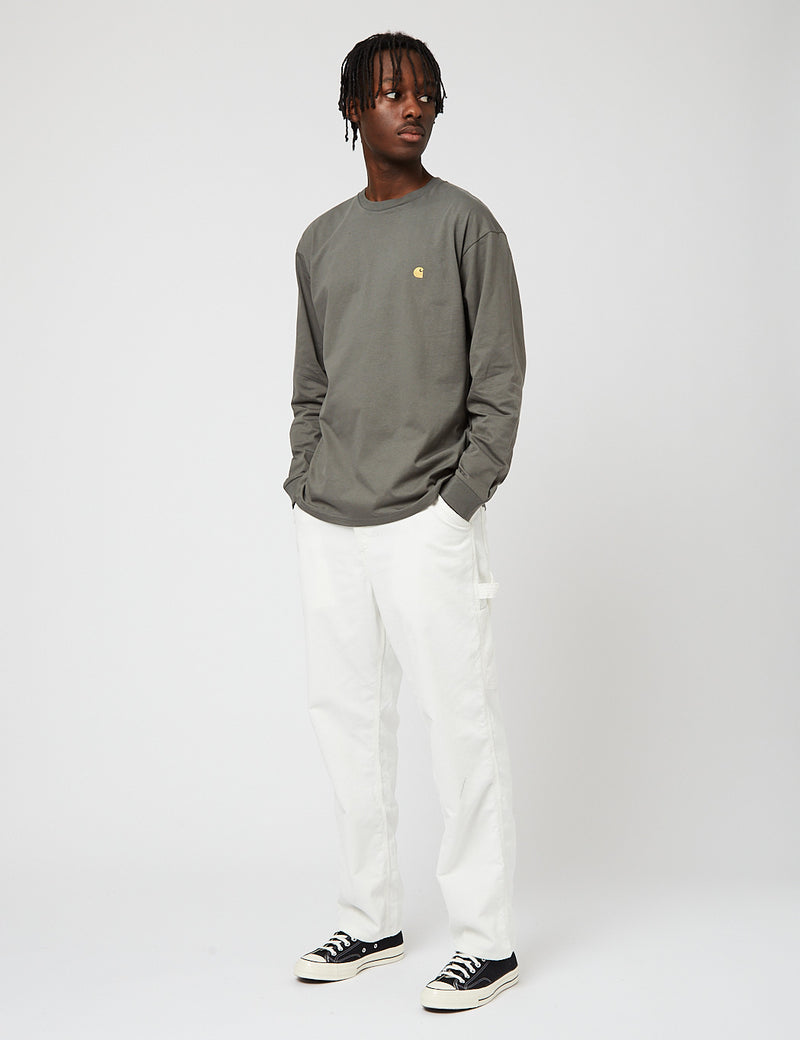 Carhartt-WIPチェイス長袖Tシャツ-タイムグリーン/ゴールド