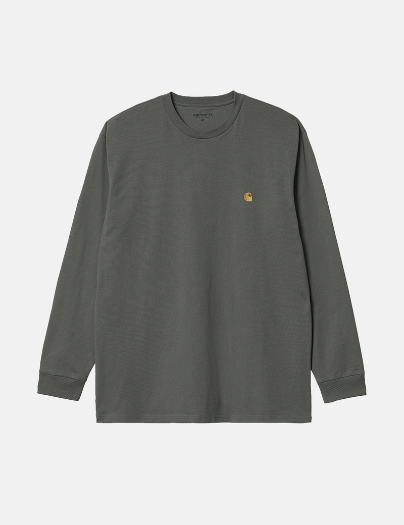 Carhartt-WIPチェイス長袖Tシャツ-タイムグリーン/ゴールド