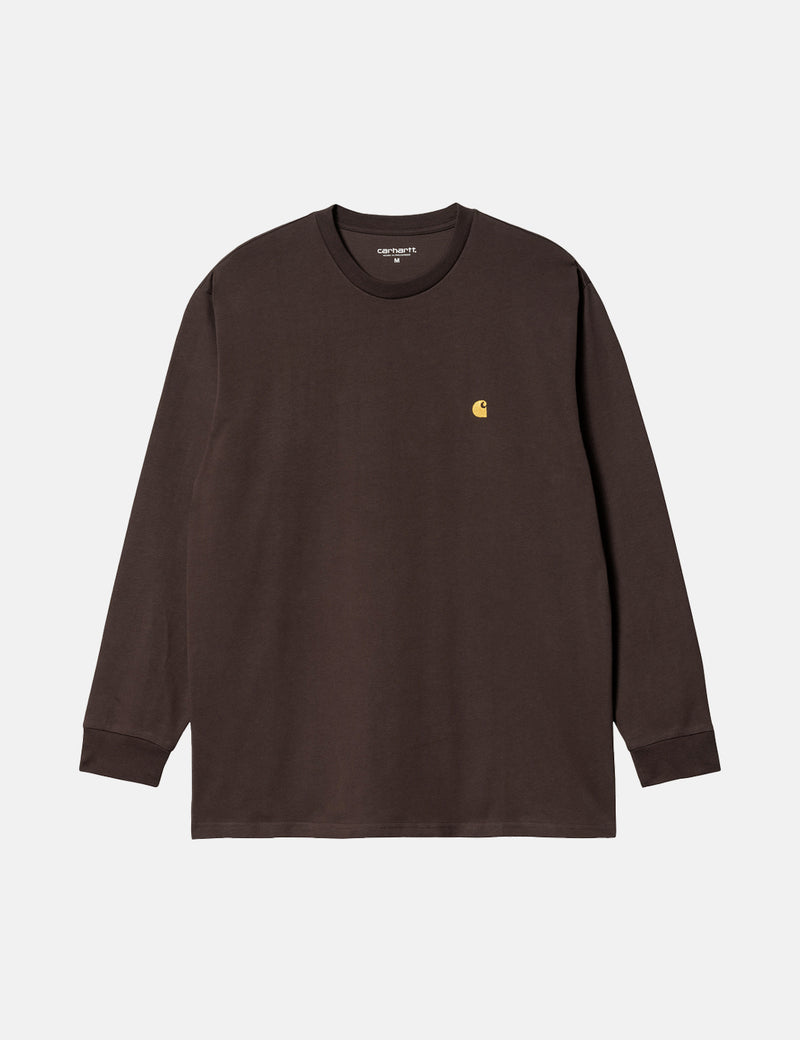 Carhartt-WIPチェイスロングスリーブTシャツ-ダークアンバーブラウン