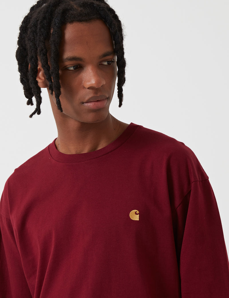 Carhartt-WIP 체이스 롱 슬리브 티셔츠-Mulberry