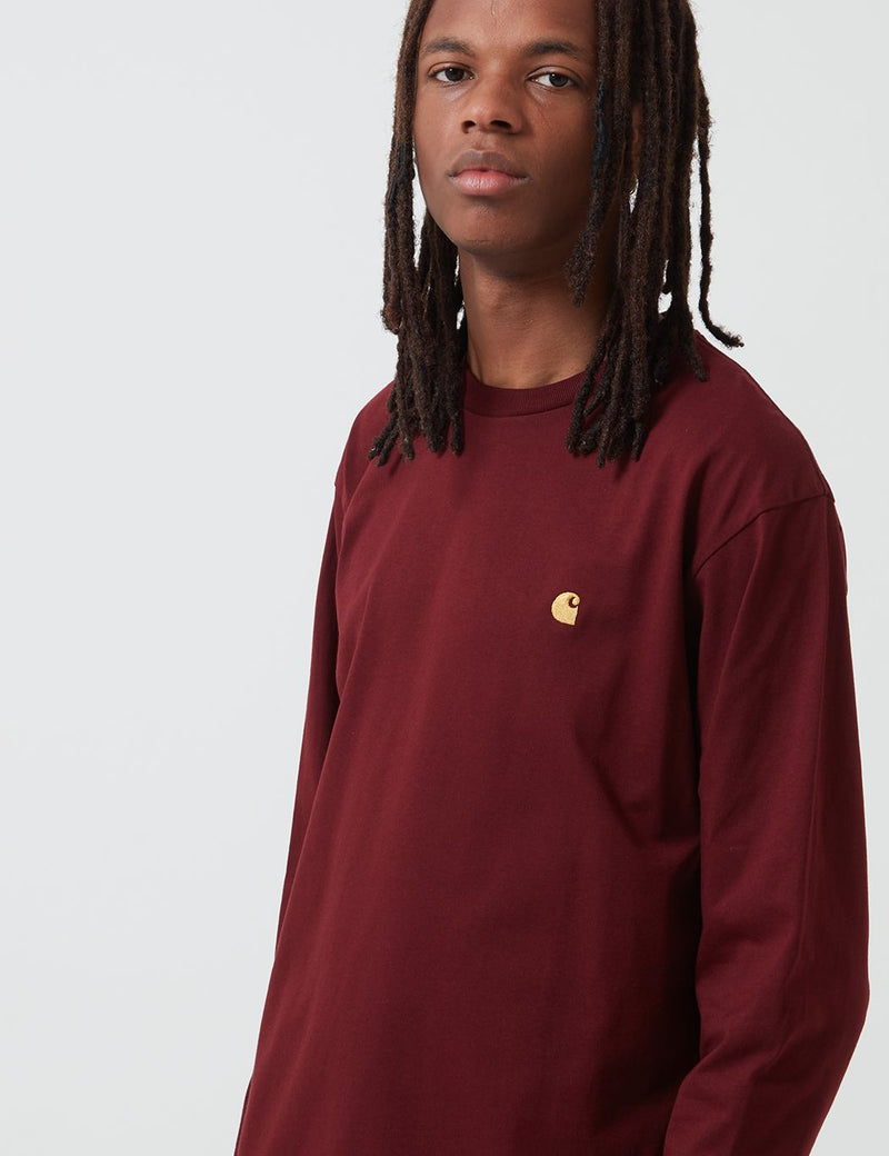 Carhartt-WIP Chase Long Sleeve T-Shirt - Bordeaux/Gold