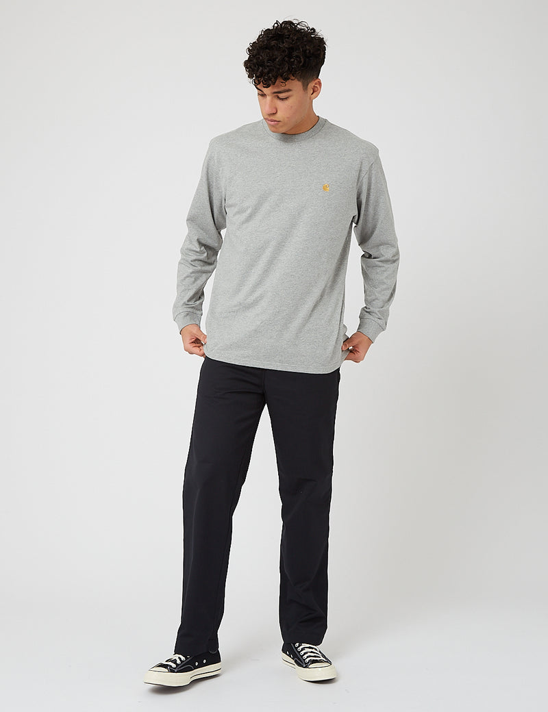 Carhartt-WIP Chase Long Sleeve T-Shirt - Grey Heather/Gold