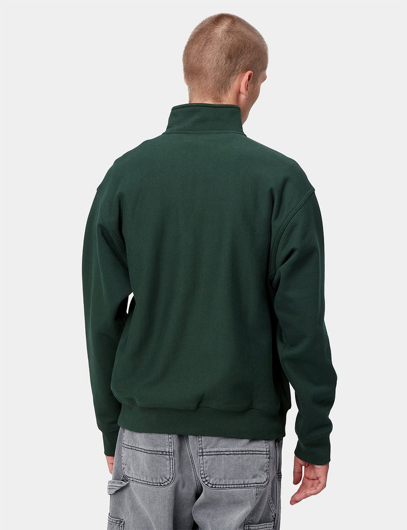 Carhartt-WIPハーフジップアメリカンスクリプトスウェットシャツ-グローブグリーン