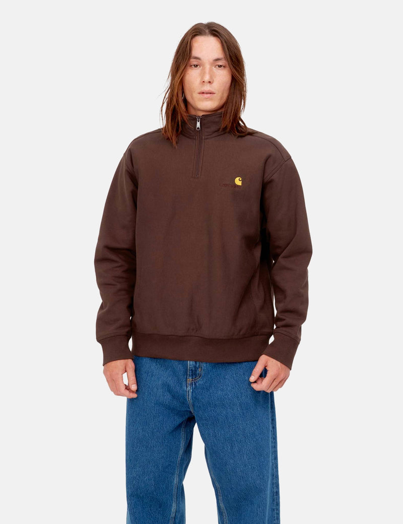 Carhartt WIP Half Zip American Script Sweatshirt Ale Brown I Urban Excess. URBAN EXCESS
