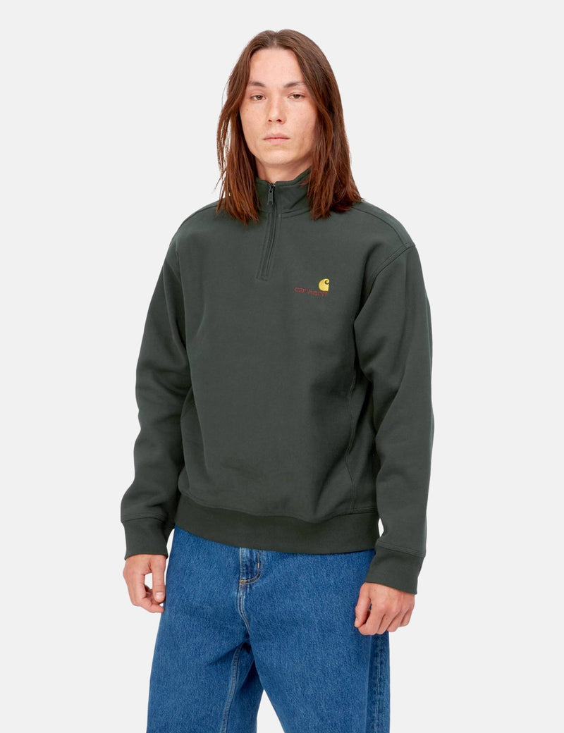 Carhartt-WIPハーフジップアメリカンスクリプトスウェットシャツ