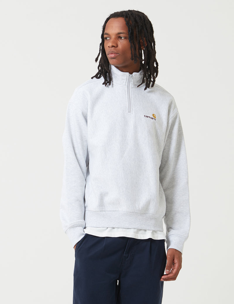 Carhartt-WIPアメリカンスクリプトハーフジップスウェット-アッシュヘザーグレー