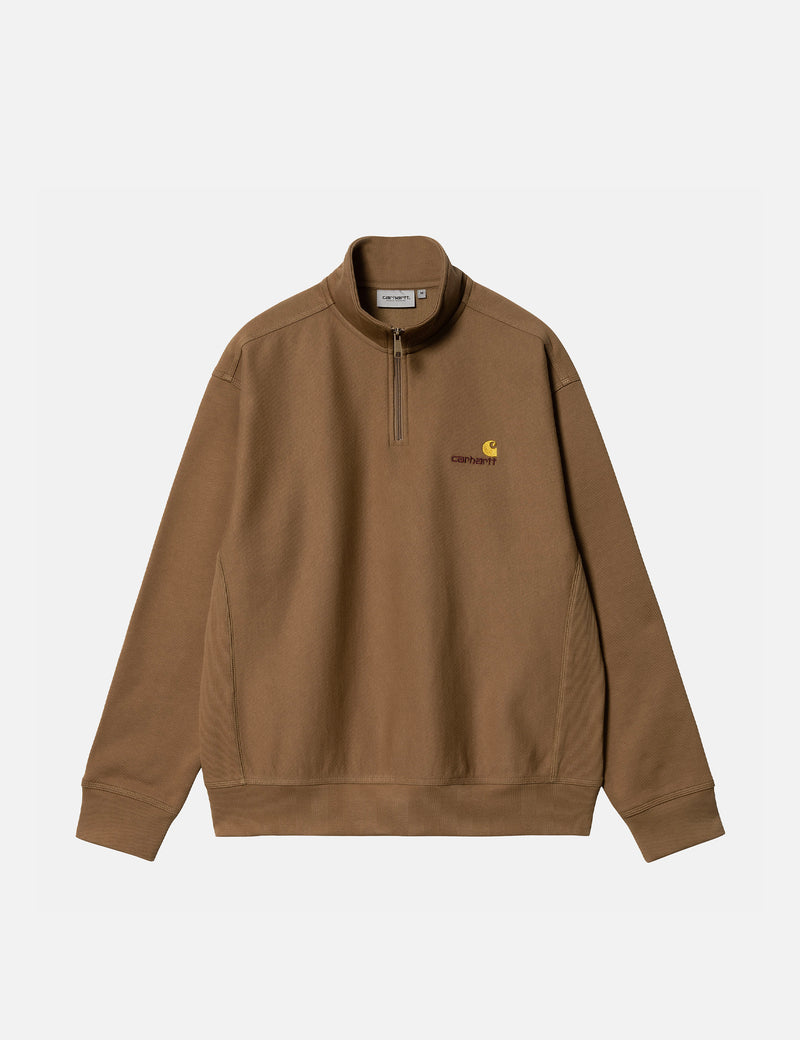Carhartt-WIP Half Zip American Script Sweatshirt - Buffalo Brown
