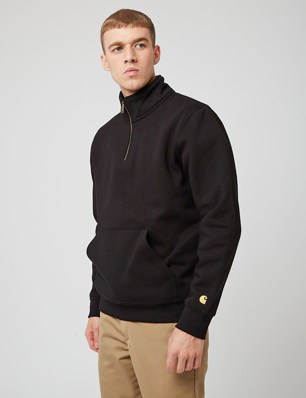 Carhartt-WIP Chase Neck Zip Sweatshirt - Black/Gold I URBAN EXCESS.