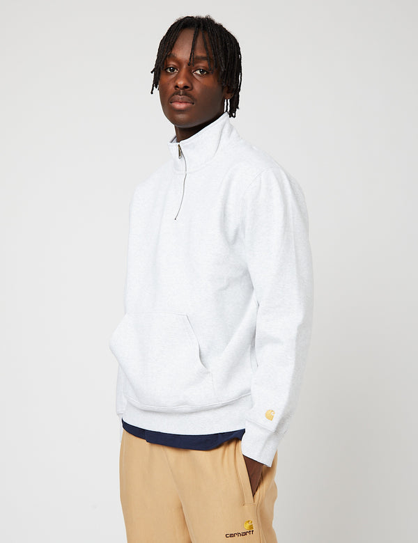 Carhartt-WIP 체이스 넥 지퍼 스웻 셔츠-Ash Heather/Gold