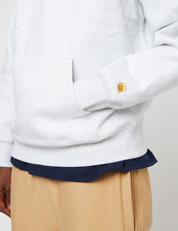 Carhartt-WIP 체이스 넥 지퍼 스웻 셔츠-Ash Heather/Gold