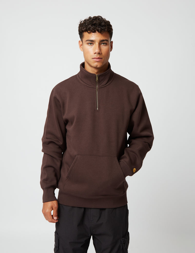 Carhartt-WIP Sweat-shirt zippé à col Chase - Dark Umber Brown