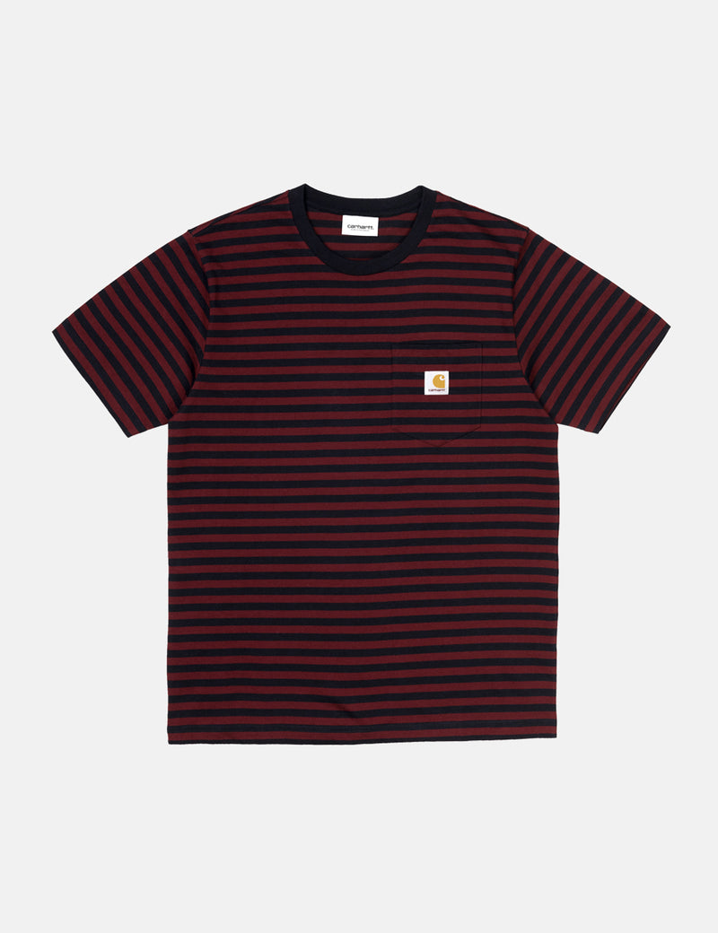 Carhartt-WIP Haldon 포켓 티셔츠-Haldon Stripe Dark Navy/Merlot