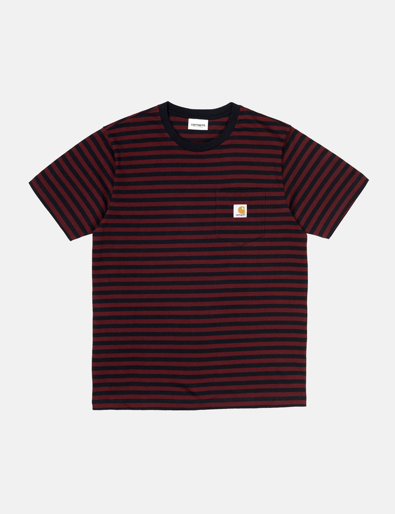 Carhartt-WIP Haldon Pocket T-Shirt - Haldon Stripe Dark Navy/Merlot