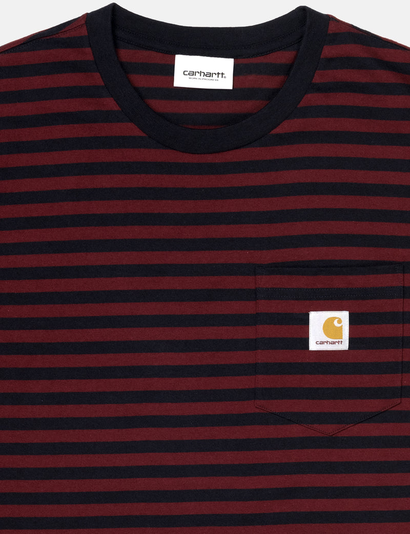 Carhartt-WIP Haldon Taschen-T-Shirt - Haldon Streifen Dark Navy / Merlot