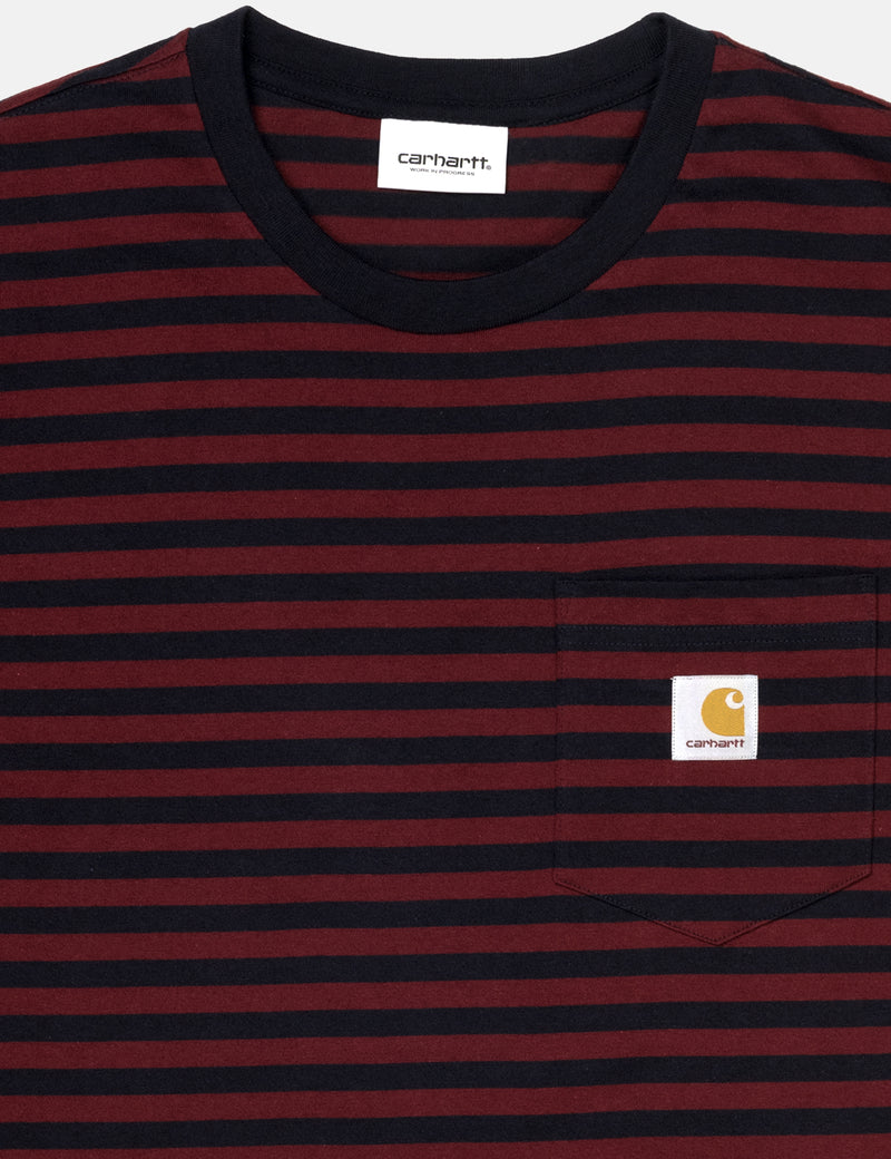 Carhartt-WIP Haldon Pocket T-Shirt - Haldon Stripe Dark Navy/Merlot