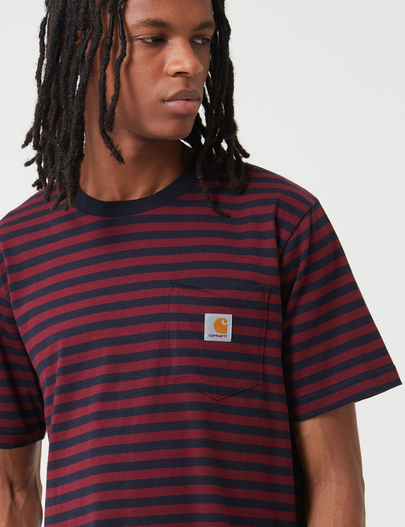 Carhartt-WIP Haldon 포켓 티셔츠-Haldon Stripe Dark Navy/Merlot