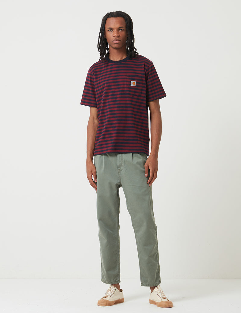 T-Shirt à Poche Carhartt-WIP Haldon - Haldon Stripe Dark Navy/Merlot