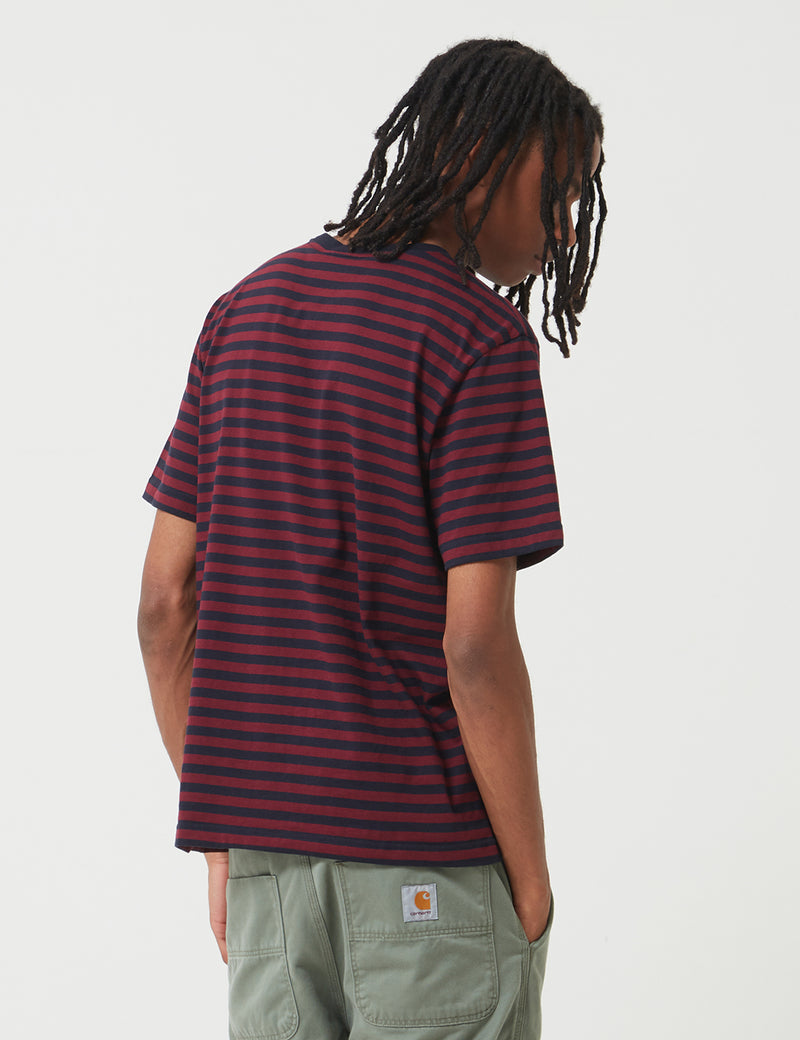 T-Shirt à Poche Carhartt-WIP Haldon - Haldon Stripe Dark Navy/Merlot