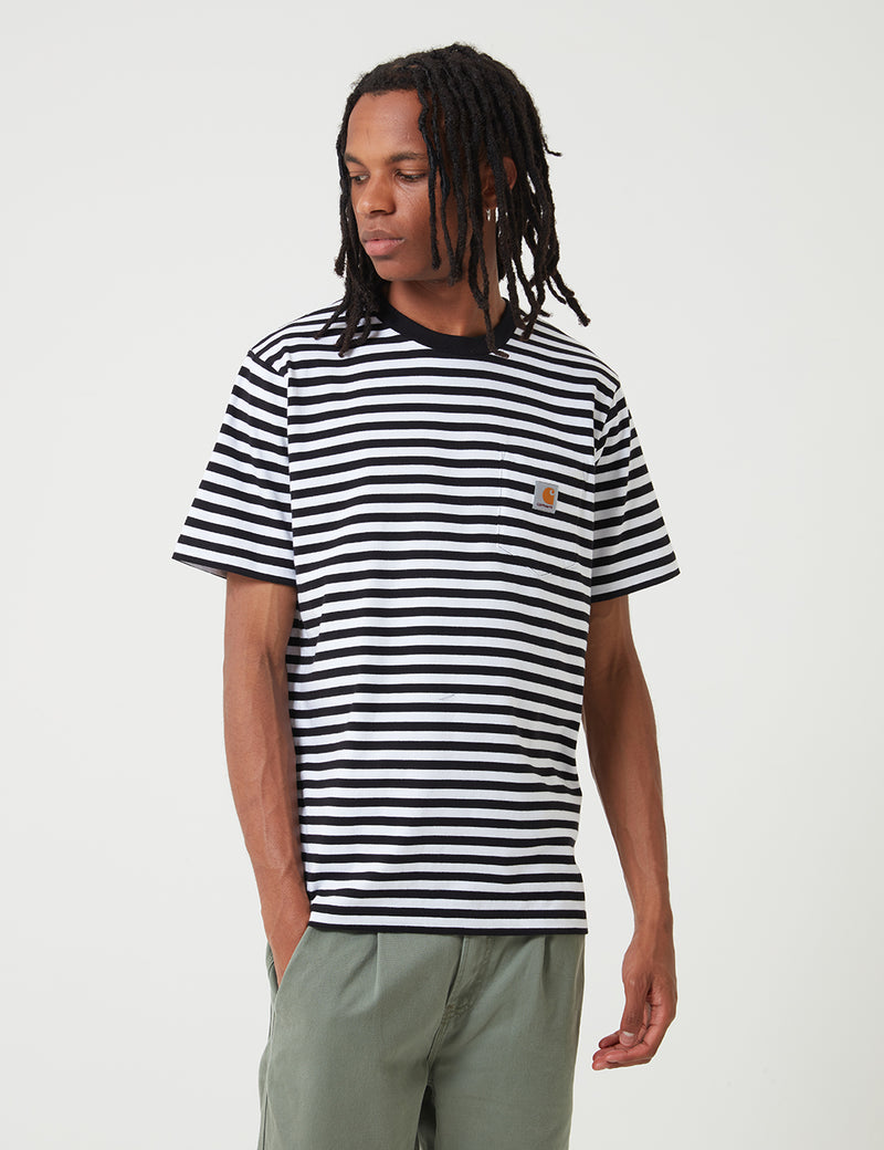Carhartt-WIP Haldon Pocket T-Shirt - Haldon Stripe Black/White