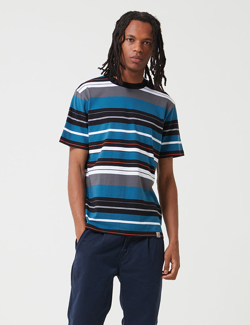 Carhartt-WIP Flint T-Shirt - Flint Stripe Prussian Blue