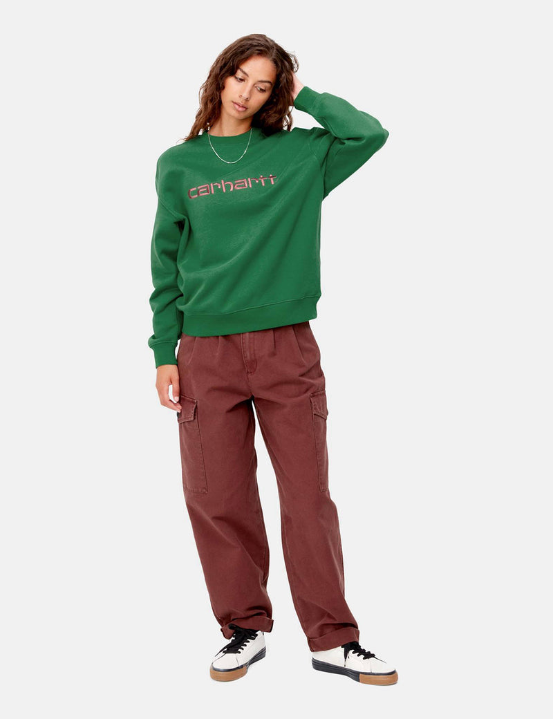 Carhartt-WIPレディースCarharttスウェットシャツ-盆栽グリーン/ミスティブラッシュピンク
