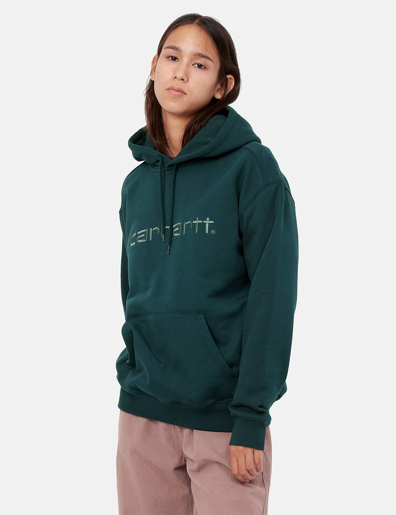 Womens Carhartt-WIP Hooded Carhartt Sweatshirt - Frasier/Eucalyptus Green
