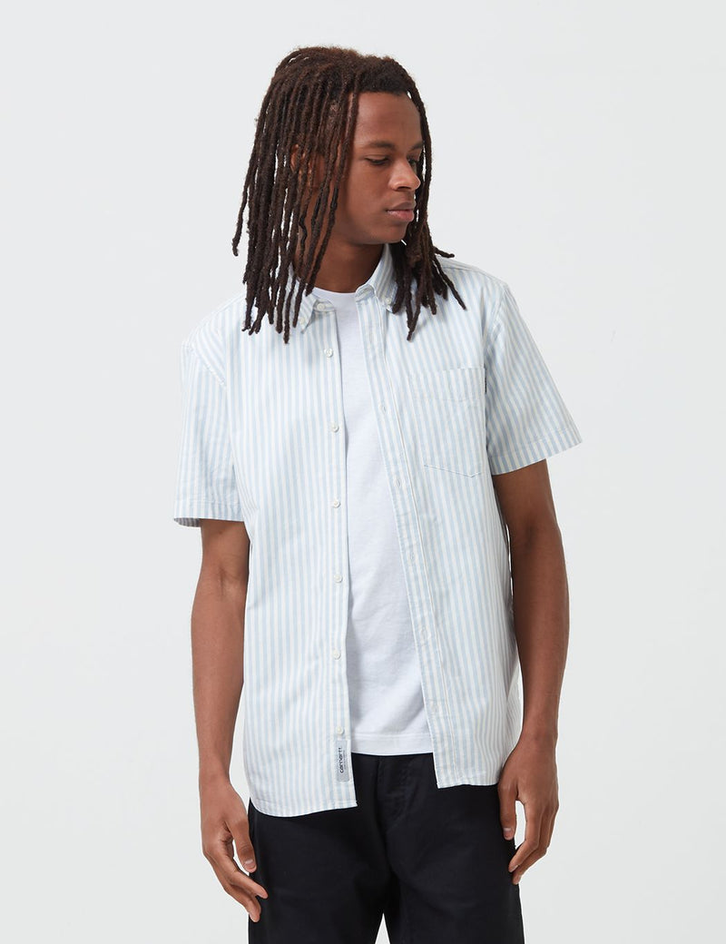 Carhartt-WIP Simon Shirt Short Sleeve (Stripe) - Bleach Blue