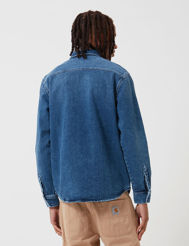 カーハート-WIPサリナックシャツジャケット（デニム）-ブルー、ミッドウォーンウォッシュ