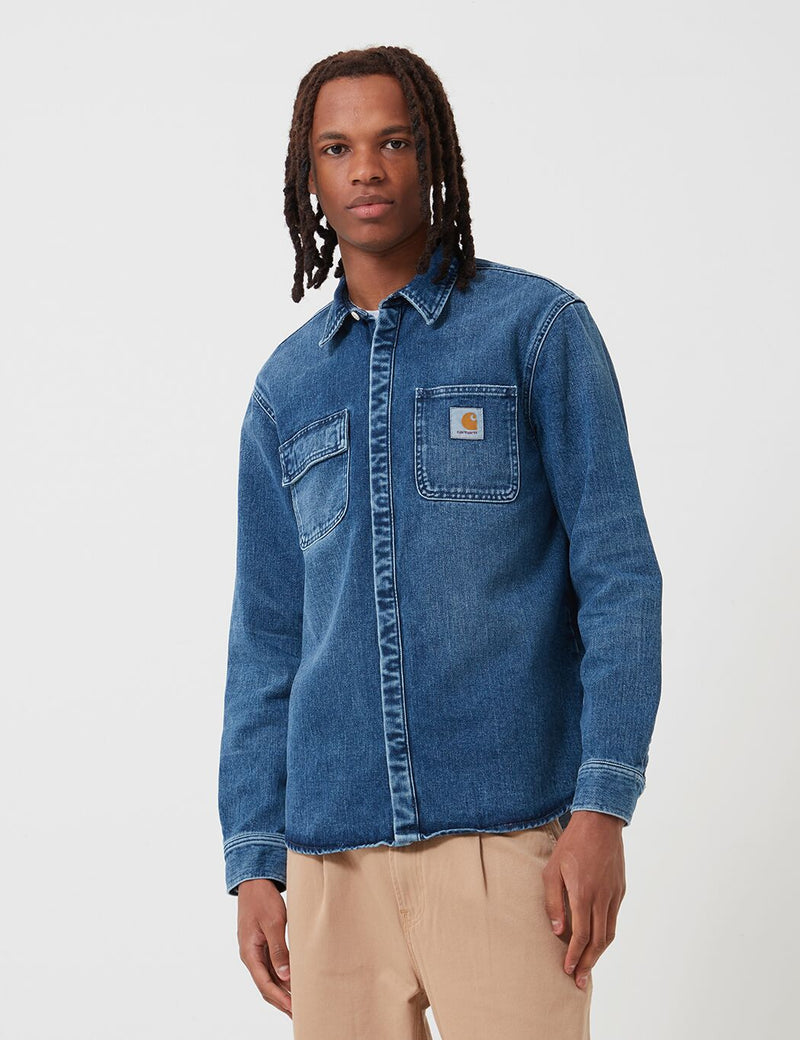 カーハート-WIPサリナックシャツジャケット（デニム）-ブルー、ミッドウォーンウォッシュ