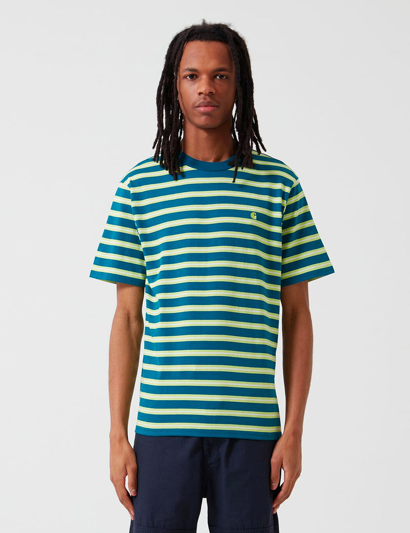 Carhartt-WIP Oakland Stripe T-Shirt - Moody Blue/Lime