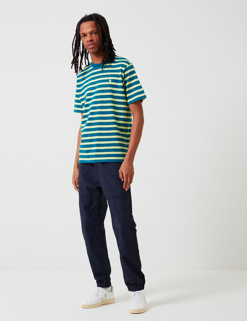 Carhartt-WIP Oakland Stripe T-Shirt - Moody Blue/Lime