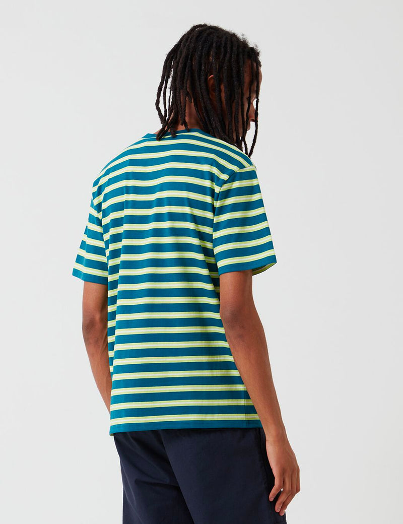 Carhartt-WIP Oakland Stripe T-Shirt - Moody Blue/Lime