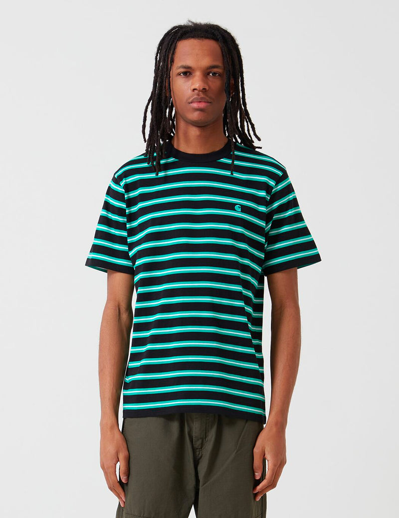 Carhartt-WIP Oakland Stripe T-Shirt - Black/Yoda Green