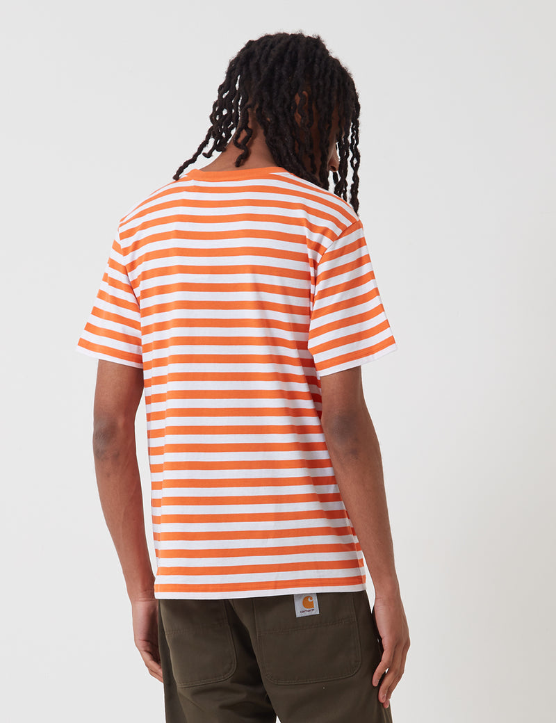 Carhartt-WIP Scotty Pocket T-Shirt (Stripe) - Clockwork Orange/White