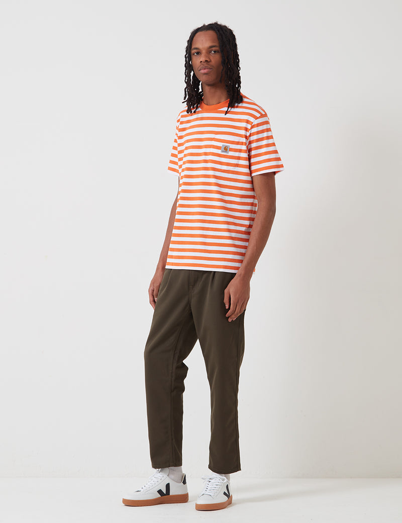 Carhartt-WIP Scotty Pocket T-Shirt (Stripe) - Clockwork Orange/White