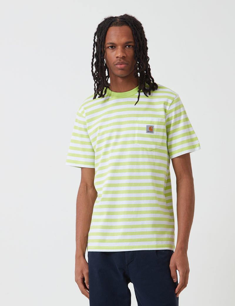 Carhartt-WIP Scotty Taschen-T-Shirt (Stripe) - Lime Grün / Weiß