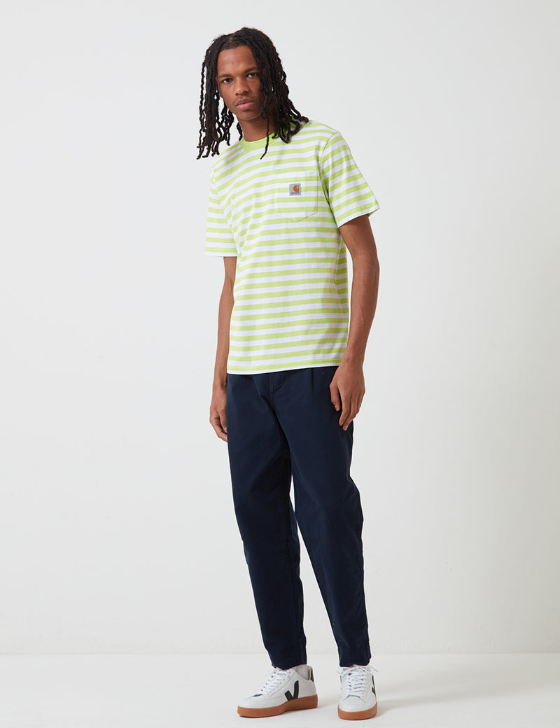 Carhartt-WIP Scotty Taschen-T-Shirt (Stripe) - Lime Grün / Weiß