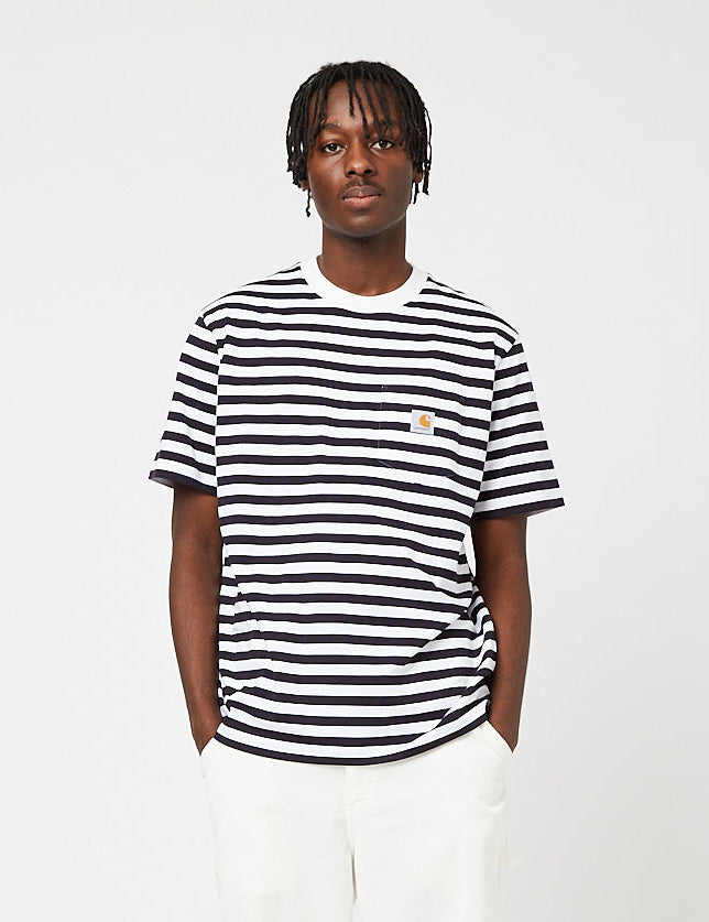 Carhartt-WIPスコッティポケットTシャツ-ダークネイビーブルー/ホワイト