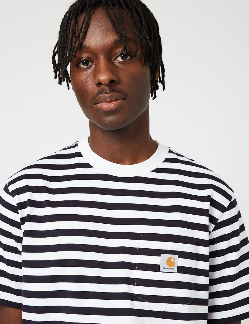 Carhartt-WIPスコッティポケットTシャツ-ダークネイビーブルー/ホワイト