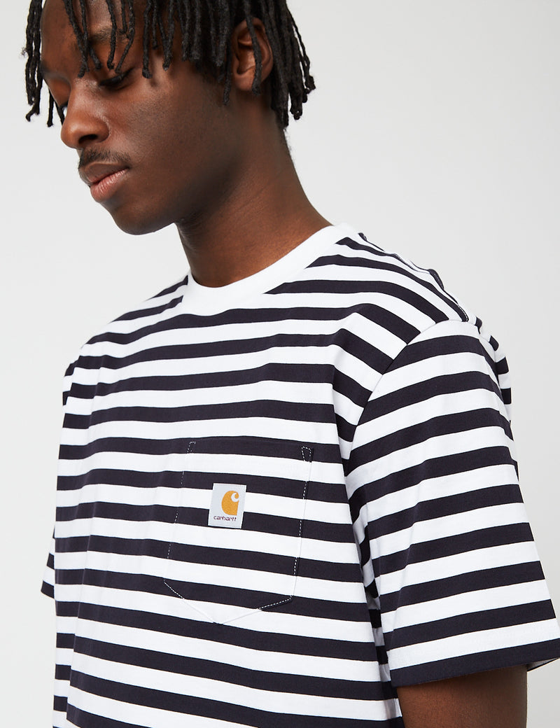 Carhartt-WIPスコッティポケットTシャツ-ダークネイビーブルー/ホワイト